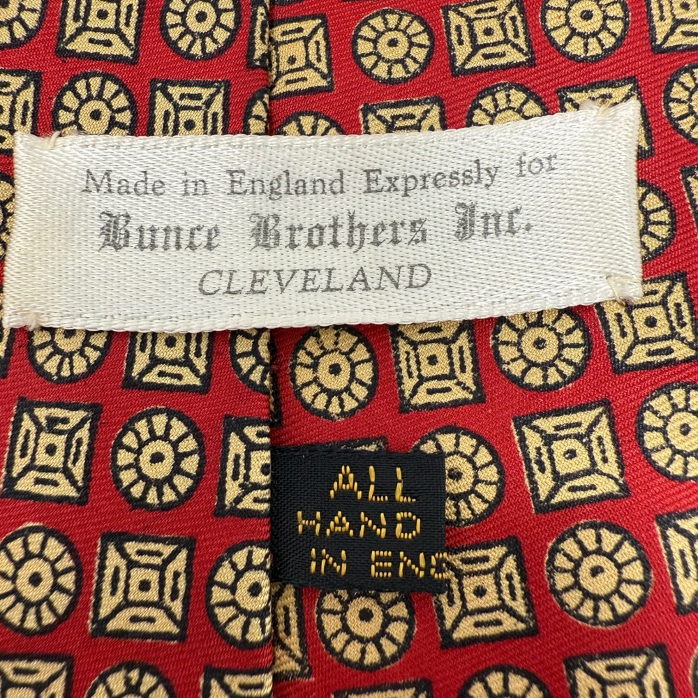 Bunce Brothers Inc Red Yellow Geometric Wide Silk Necktie Hand Made in England - Picture 3 of 6